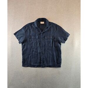 Everlane Camp Shirt Mens XL Navy Short Sleeve 100% Linen Lightweight Minimal